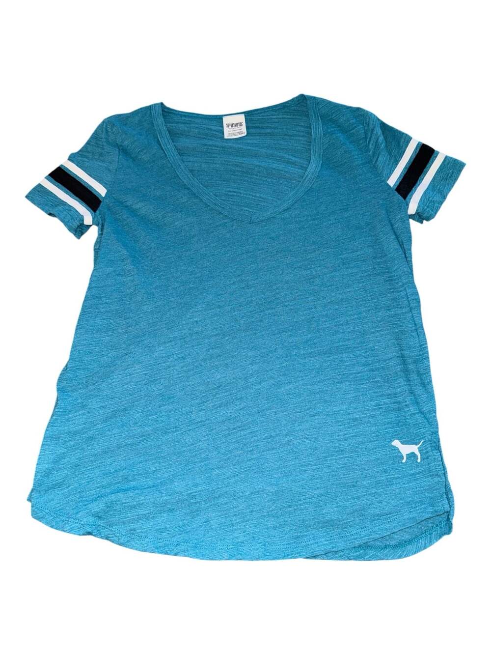 Victoria's Secret PINK V-Neck Varsity Stripe Sleeve T-Shirt